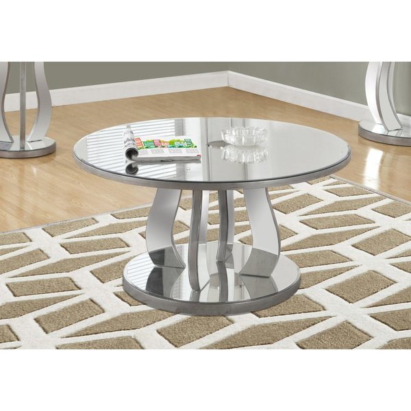 Monarch Specialties Coffee Table - 36"Dia / Brushed Silver / Mirror I 3725